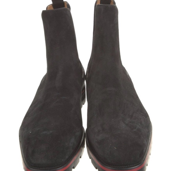 Christian Louboutin Black Suede Boots with Red Trim - Picture 4 of 6